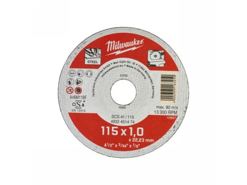 MILWAUKEE Vágókorong fémre 115 x 1,0 x 22,2 mm egyenes SCS41 (200 db/cs)