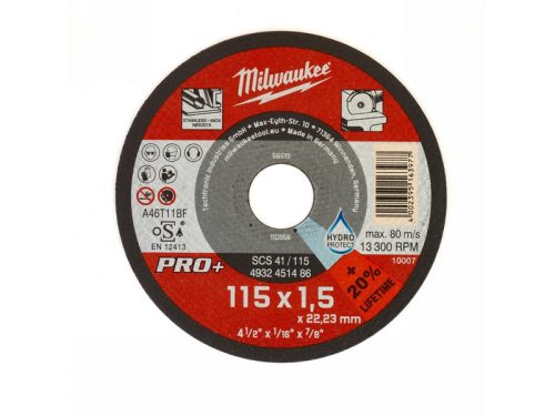MILWAUKEE Vágókorong fémre 115 x 1,5 x 22,2 mm inox egyenes SC41 PRO+