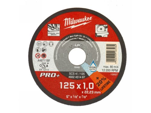 MILWAUKEE Vágókorong fémre 125 x 1,0 x 22,2 mm inox egyenes SC41 PRO+
