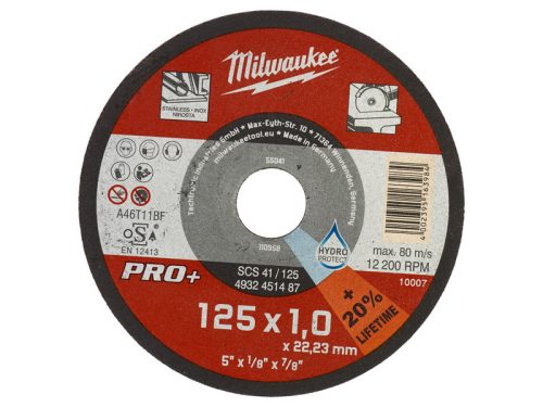 MILWAUKEE Vágókorong fémre 125 x 1,0 x 22,2 mm inox egyenes SC41 PRO+ (200 db/cs)