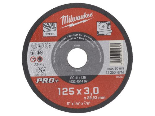 MILWAUKEE Vágókorong fémre 125 x 3,0 x 22,2 mm egyenes SC41 PRO+