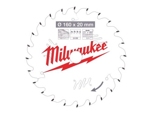 MILWAUKEE Fűrésztárcsa fához 160 x 20 x 2,2 mm /24T ATB