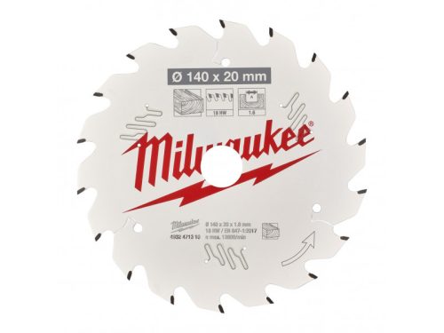MILWAUKEE Fűrésztárcsa fához 140 x 20 x 1,6 mm / 18T ATB