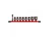 MILWAUKEE Gépi dugókulcs készlet tároló sínnel 9 részes 3/8" 8-19 mm CrMo