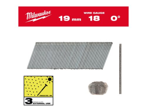 MILWAUKEE Finiselő szegek, fejnélküli, inox, 18G 0° SC3 - 1,05 x 1,25 x 19 mm (10000 db/cs)