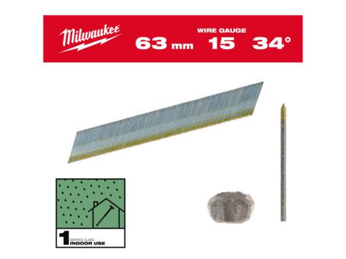 MILWAUKEE Finiselő szegek, D-fejű, galvanizált 15G 34° SC1 - 1,8 x 63 mm (2500 db/cs)