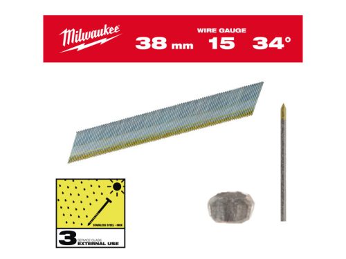 MILWAUKEE Finiselő szegek, D-fejű, inox 15G 34° SC3 - 1,8 x 38 mm (2500 db/cs)