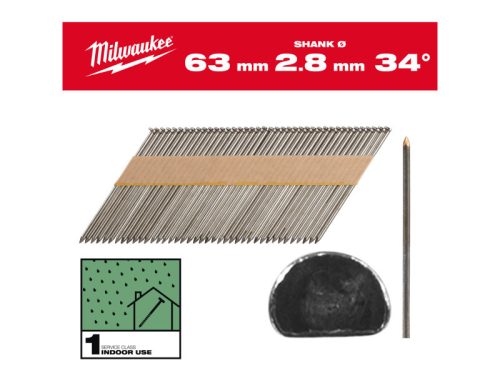 MILWAUKEE Szerkezetépítő szegek, D-fejű, fényes, 34° SC1 - 2,8 x 64 mm (2200 db/cs)