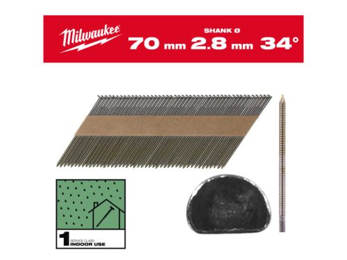 MILWAUKEE Szerkezetépítő szegek, D-fejű, fényes, 34° SC1 - 2,8 x 70 mm (2200 db/cs)