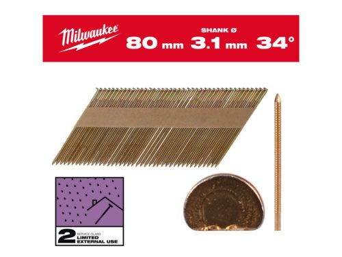 MILWAUKEE Szerkezetépítő szegek, D-fejű, galvanizált 34° SC2 - 3,1 x 80 mm (2200 db/cs)