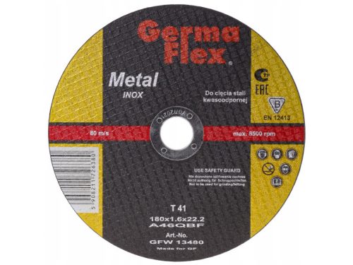 GERMAFLEX Vágókorong fémre 180 x 1,6 x 22,2 mm inox