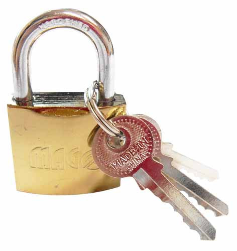 Golden painted padlock 32mm with 3 keys
