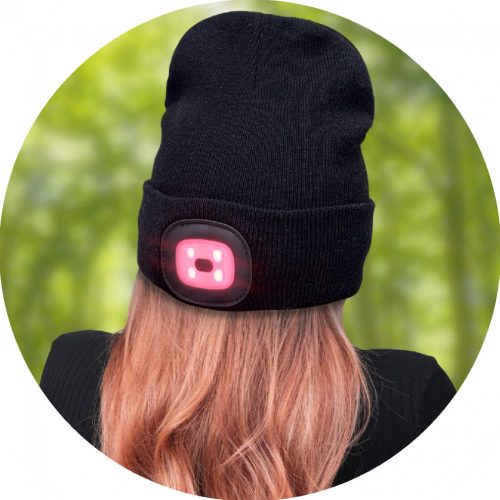Cap with LED lights - white and red - black
