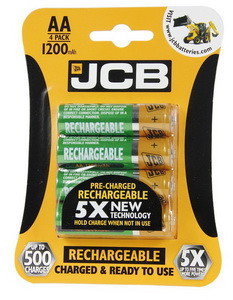 JCB - RTU NiMH AA / R06, min.1200mAh, előre töltött elem, 4 db/csomag