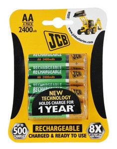 JCB - RTU NiMH AA / R06, min.2400mAh, előre töltött elem, 4 db/csomag