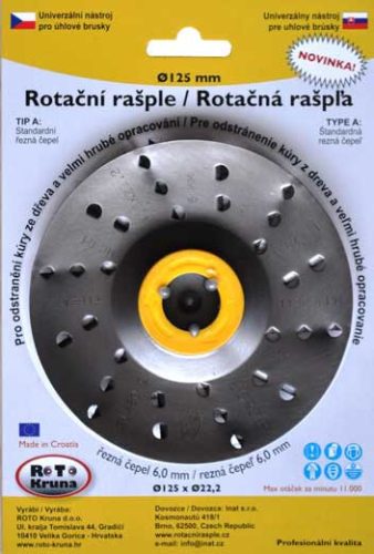 ROTO - Rotációs ráspoly 125x22,2mm - 6,0mm-es extra durva penge, A tipus