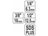 YATO Dugókulcs adapter készlet 3 részes SDS-Plus -> 1/4", 3/8", 1/2" négyszög