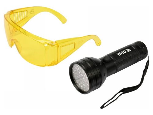 YATO Elemes UV zseblámpa + szemüveg 3 x AA