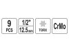 YATO Gépi hosszú bit dugókulcs készlet 9 részes Torx 1/2" T20-T70 CrMo