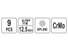 YATO Gépi hosszú bit dugókulcs készlet 9 részes Spline 1/2" M4-M16 CrMo