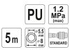 YATO Pneumatikus tömlő (spirál) gyorscsatlakozóval 5,5 x 8 mm x 5 m
