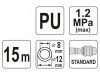 YATO Pneumatikus tömlő (spirál) gyorscsatlakozóval 8,0 x 12 mm x 15 m 1,2 MPa