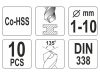 YATO Csigafúró készlet 10 részes 1-10 mm HSS Co