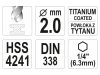 YATO Csigafúró 2,0  x 72/24 mm HSS-TiN bit befogású