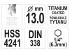 YATO Csigafúró 13,0  x 151/101 mm HSS-TiN bit befogású