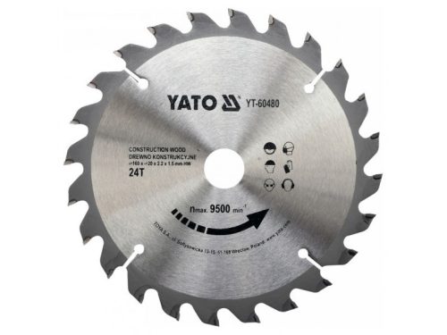 YATO Fűrésztárcsa fához 160 x 20 x 1,5 mm / 24T