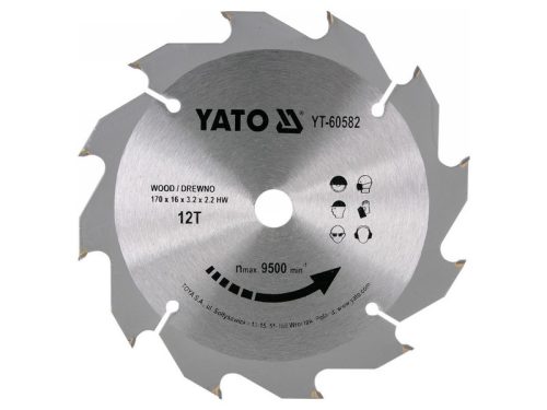 YATO Fűrésztárcsa fához 170 x 16 x 2,2 mm / 12T