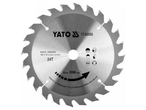YATO Fűrésztárcsa fához 165 x 16 x 1,5 mm / 24T