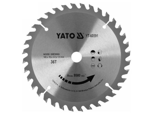 YATO Fűrésztárcsa fához 165 x 16 x 1,5 mm / 36T