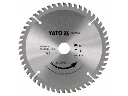 YATO Fűrésztárcsa alumíniumhoz 160 x 20 x 1,5 mm / 52T