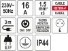 YATO Elektromos hosszabbító 4-es elosztó 3 m 3 x 1,5 mm2