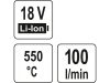 YATO Akkus hőlégfúvó 550 °C 18 V Li-Ion (akku + töltő nélkül)
