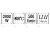YATO Elektromos hőlégfúvó LCD kijelzős + tartozékok 600 °C 2000 W